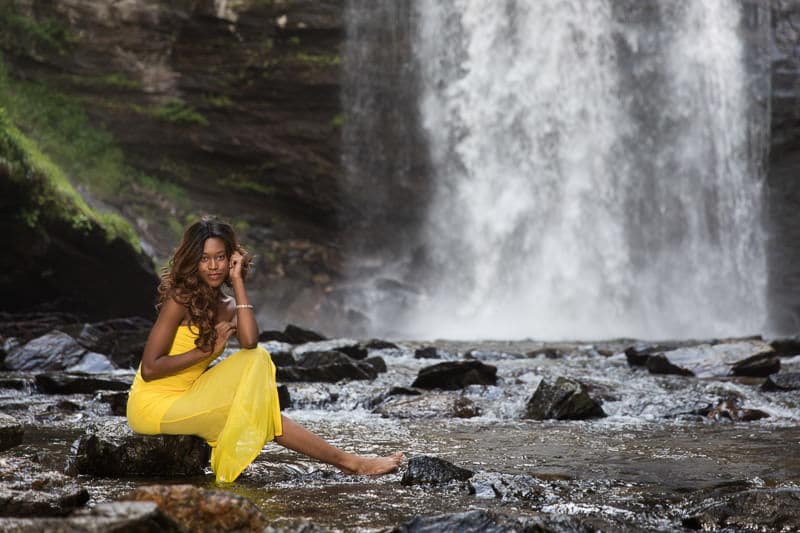 Waterfalls make perfect backdrops for your individual portrait session