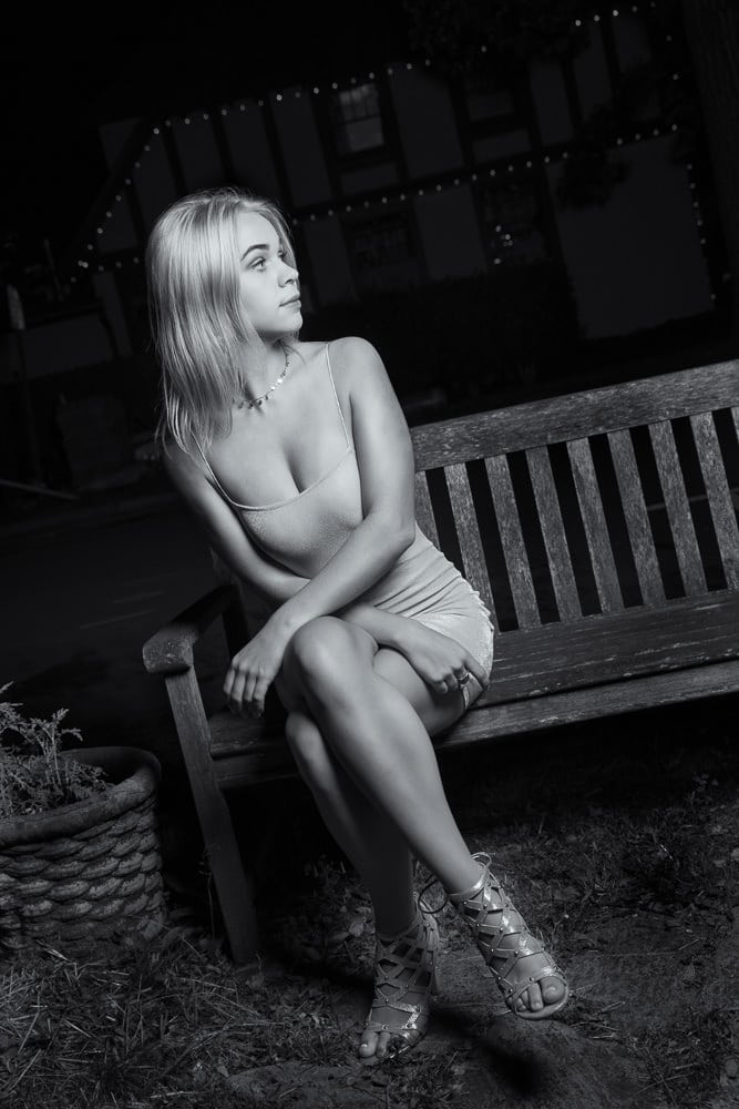 Portrait of model on bench